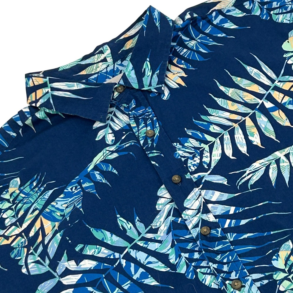 Oak Hill Shirt Mens 1XLT Blue Tropical Palm Leaf Short Sleeve Button Up Cotton